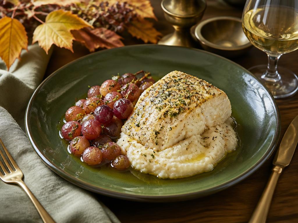 Herb Cod with Chestnut Cauliflower Mash
