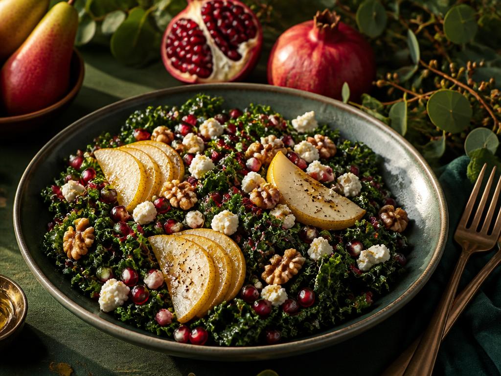 Pear, Walnut & Pomegranate Kale Salad