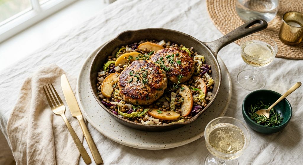 Herbed Turkey Burgers with Apple, Cabbage and Lentils