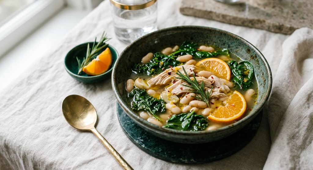 Rosemary Chicken and White Bean Citrus Broth