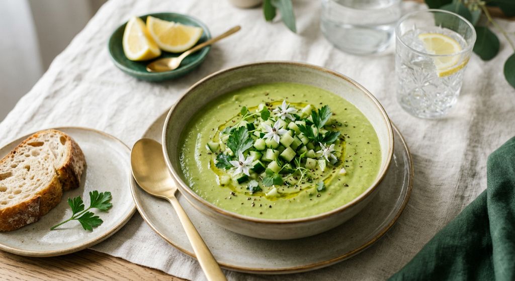 Warm Chickpea and Avocado Soup with Cucumber