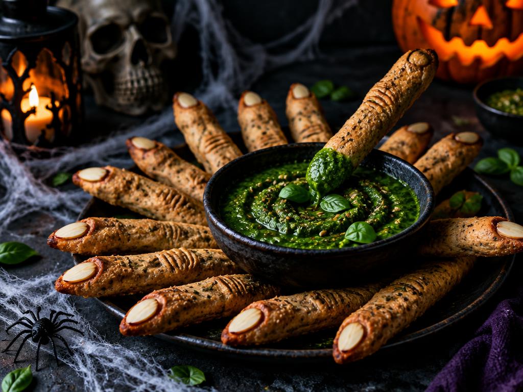Witch-Finger Breadsticks with Swamp Pesto