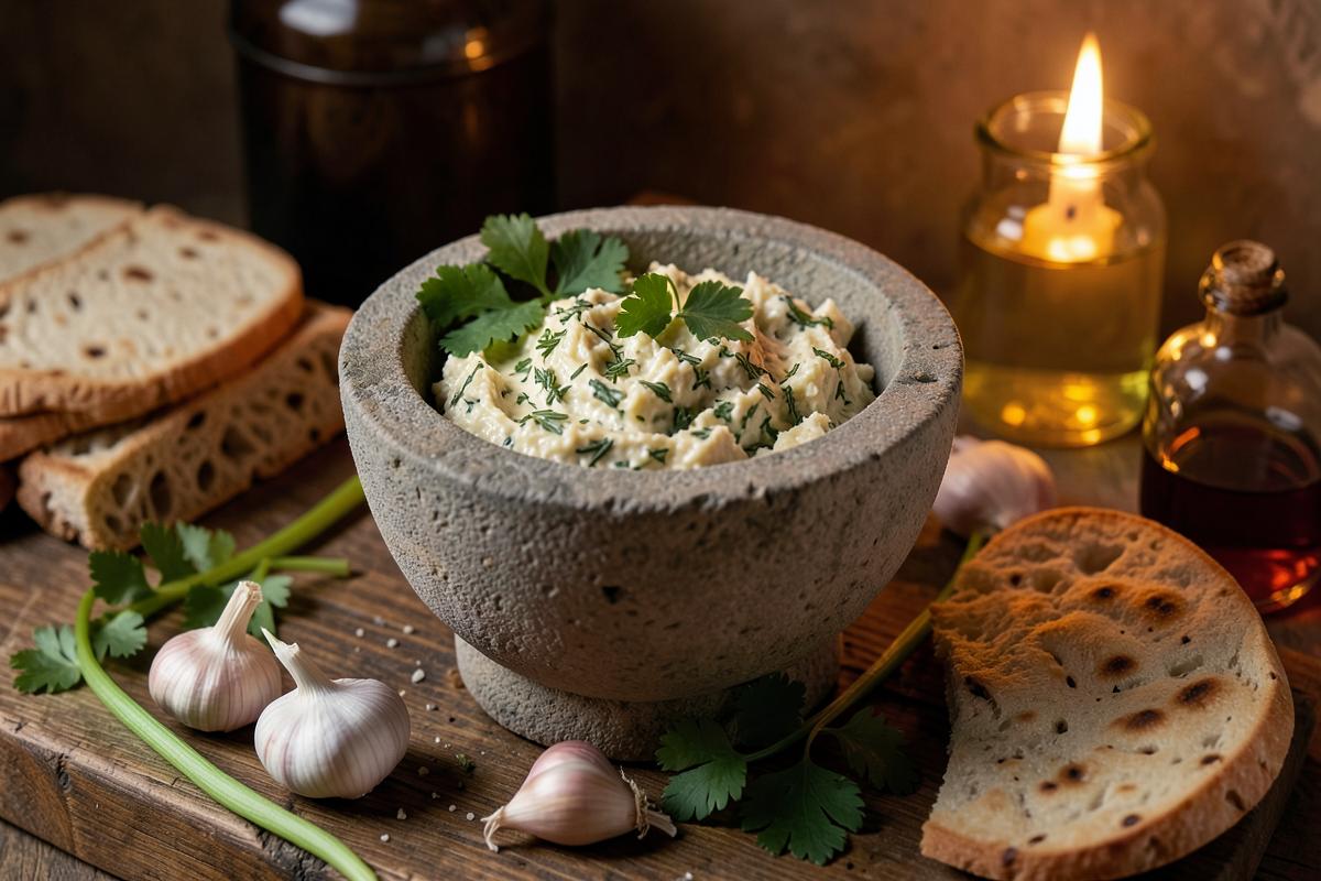 Moretum — Roman Herb, Garlic & Fresh Cheese Spread