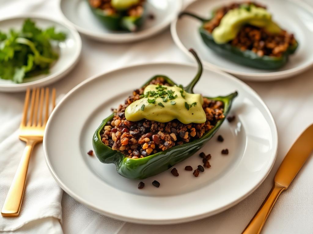 Black Bean & Quinoa Stuffed Poblanos