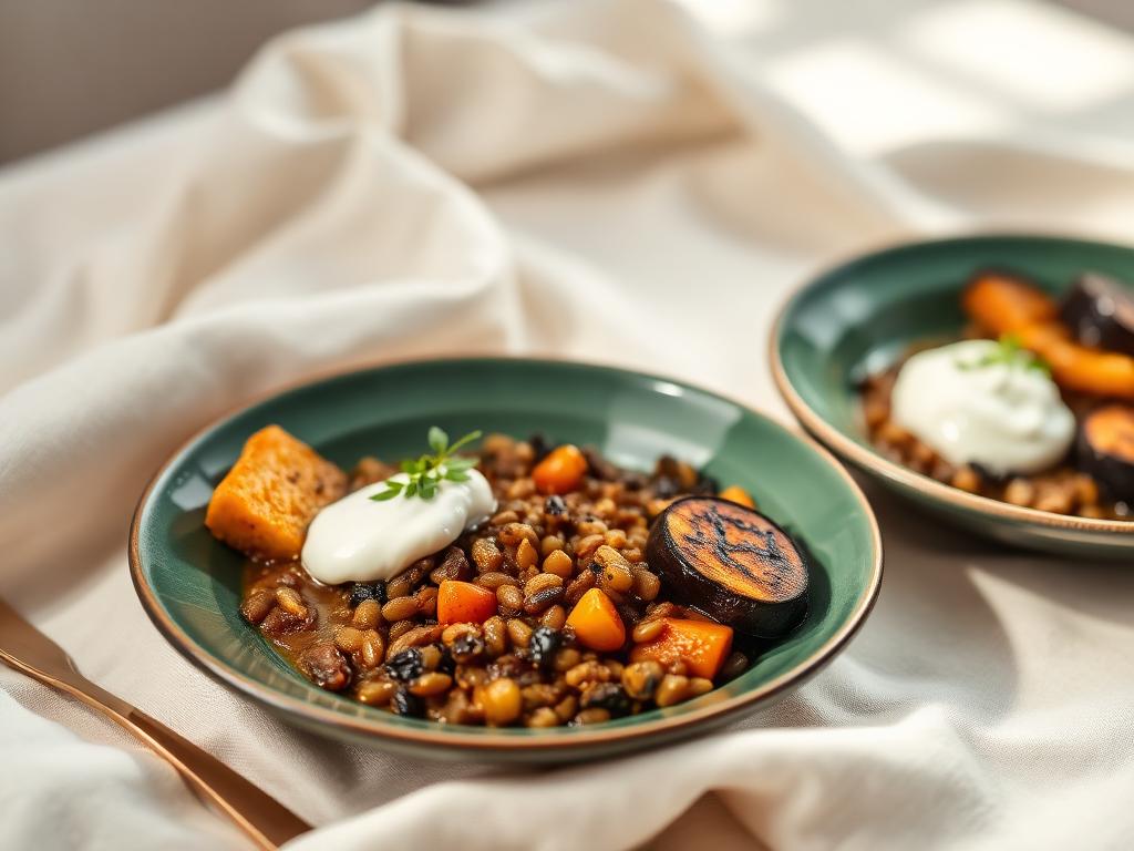 Persian Herb & Lentil Stew with Saffron Yoghurt