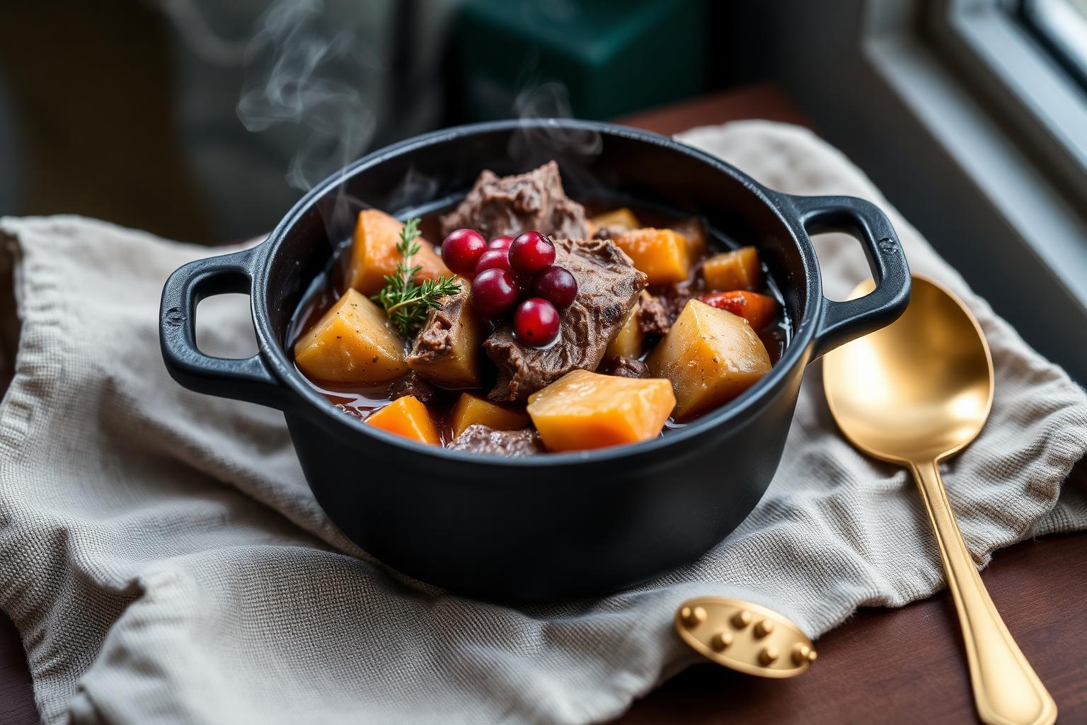 Nordic Venison Stew with Lingonberries & Root Veggies