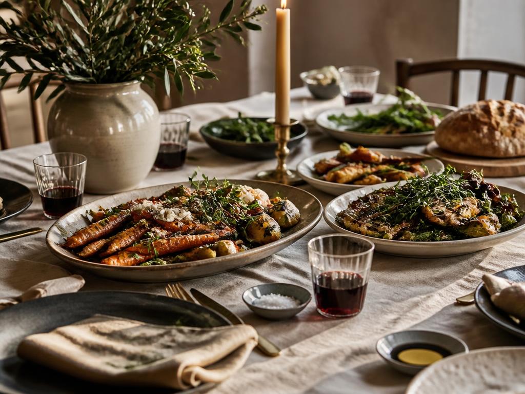 Sunday Family Feast — Warm, abundant, family-style table setting