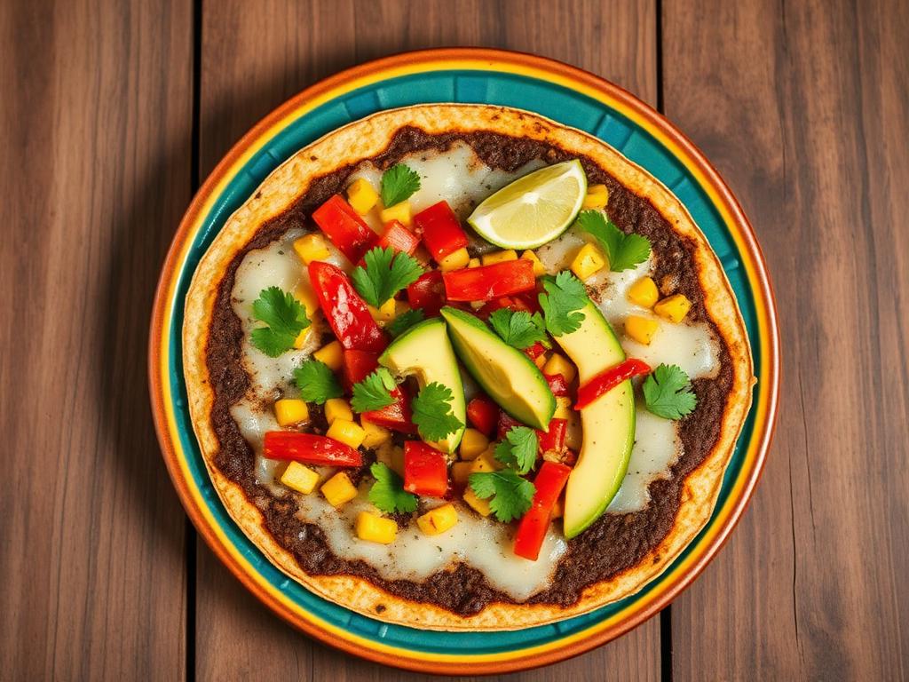 Black Bean & Corn Tortilla Pizza with Avocado Salsa
