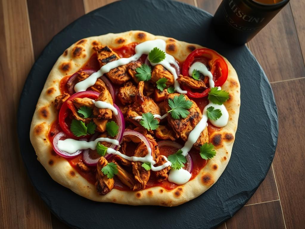 Tandoori Chicken Naan Pizza with Mint Yogurt