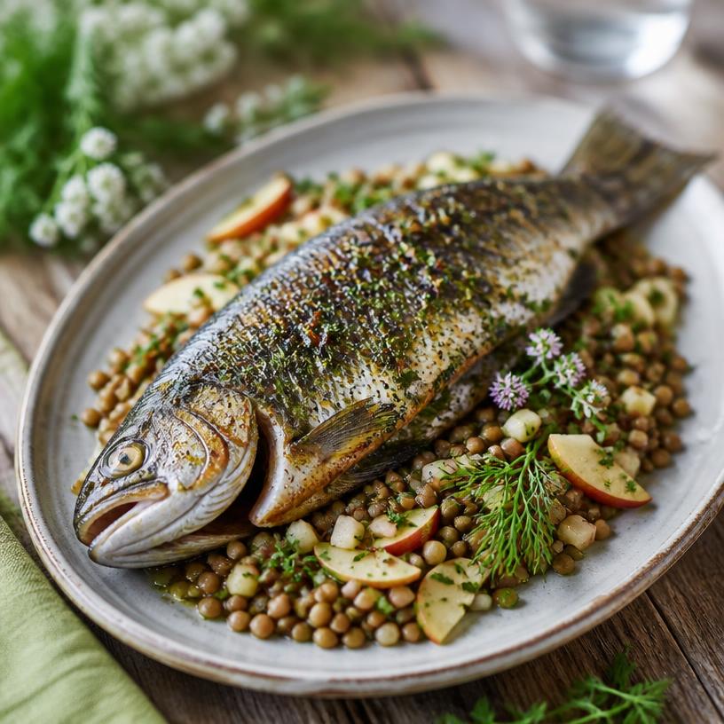 Herb Trout with Apple Lentils