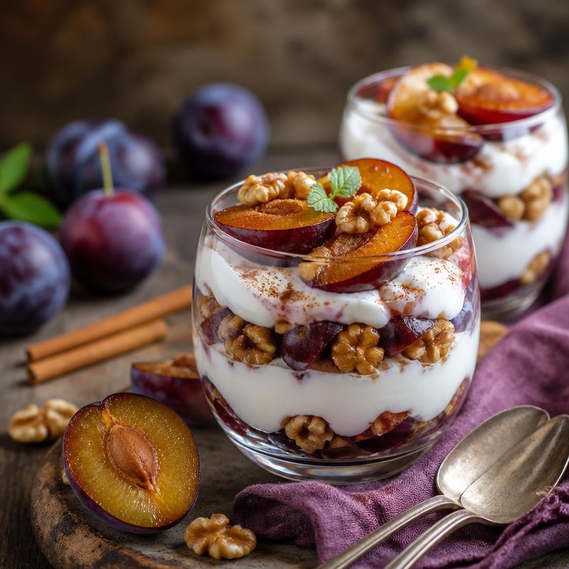 Baked Plum & Walnut Yogurt Cups
